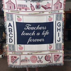 VTG 1995 Teacher's tapestry throw blanket cotton Teachers Touch a Life Forever